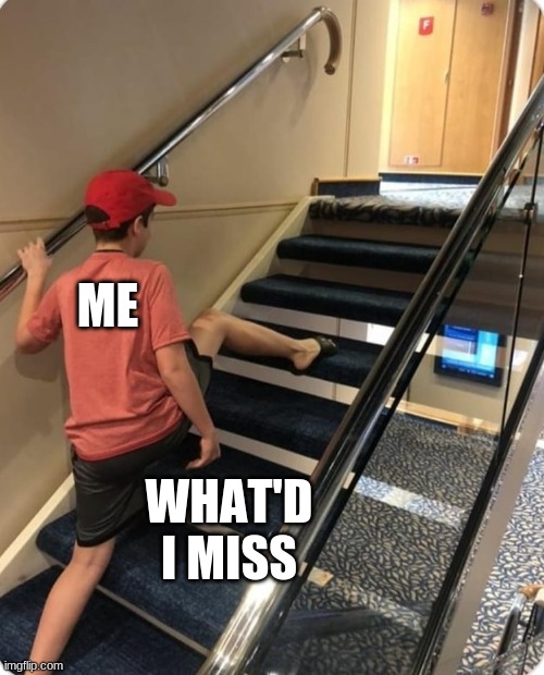 j e f f e r s o n d r i v e s m e n u t s | ME; WHAT'D I MISS | image tagged in skipping steps | made w/ Imgflip meme maker