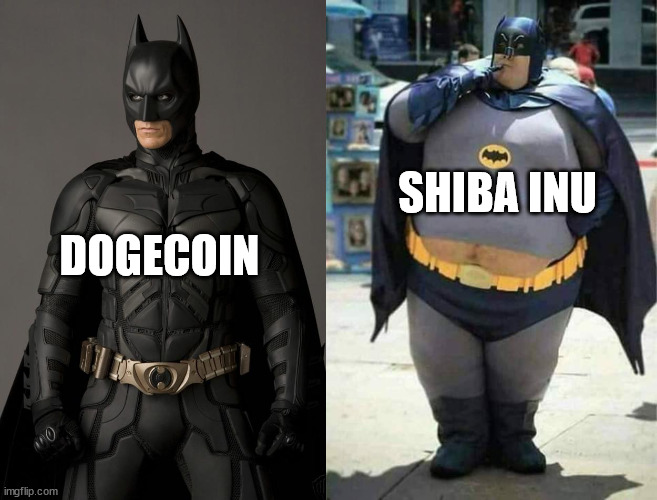 SHIBA INU; DOGECOIN | image tagged in batman,fat batman,dogecoin | made w/ Imgflip meme maker
