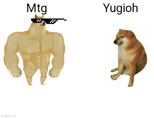 Magic the gathing is better than yugioh. | Mtg; Yugioh | image tagged in memes,buff doge vs cheems | made w/ Imgflip meme maker