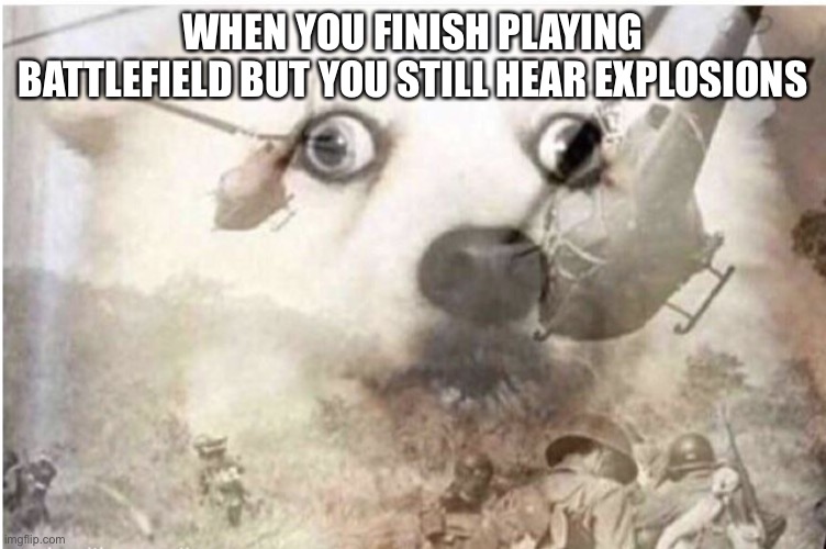 *Fortunate son plays* | WHEN YOU FINISH PLAYING BATTLEFIELD BUT YOU STILL HEAR EXPLOSIONS | image tagged in vietnam dog,vietnam,ptsd,battlefield | made w/ Imgflip meme maker