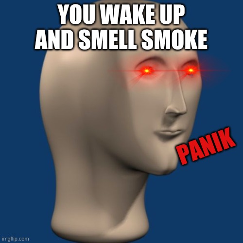 meme man | YOU WAKE UP AND SMELL SMOKE PANIK | image tagged in meme man | made w/ Imgflip meme maker
