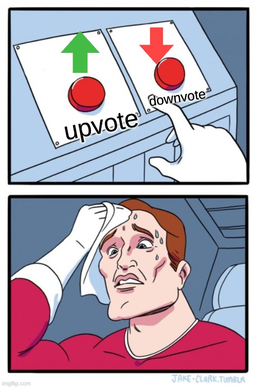 Two Buttons | downvote; upvote | image tagged in memes,two buttons | made w/ Imgflip meme maker