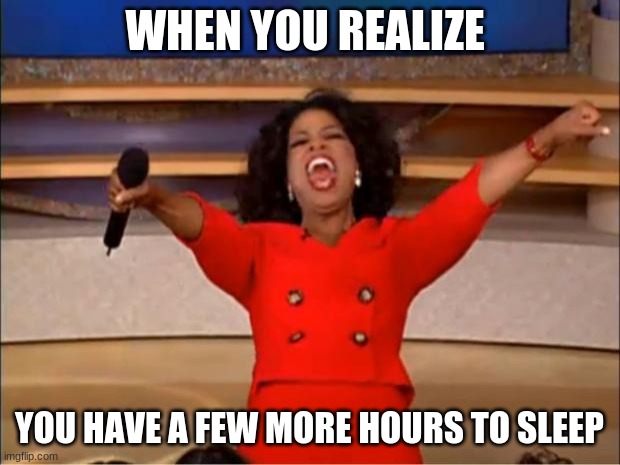 dont upvote | WHEN YOU REALIZE; YOU HAVE A FEW MORE HOURS TO SLEEP | image tagged in memes,oprah you get a | made w/ Imgflip meme maker