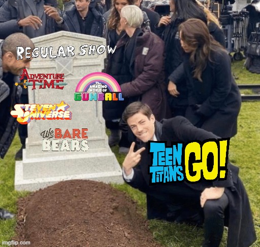 Grant Gustin over grave | image tagged in grant gustin over grave,teen titans go,the amazing world of gumball,regular show,adventure time,memes | made w/ Imgflip meme maker