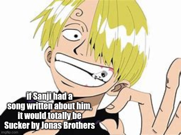 so true tho | if Sanji had a song written about him, it would totally be Sucker by Jonas Brothers | image tagged in one piece | made w/ Imgflip meme maker