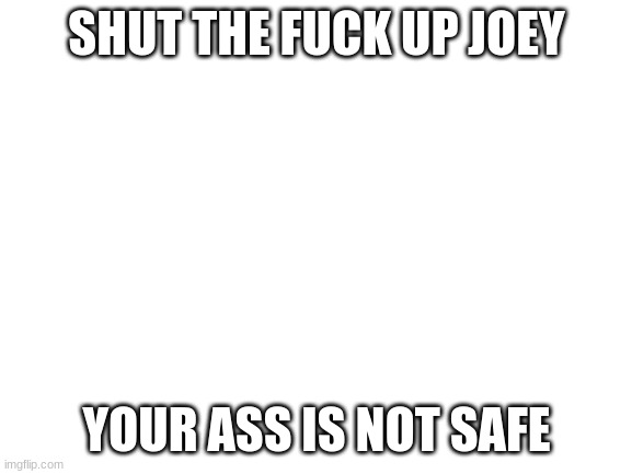 Blank White Template | SHUT THE FUCK UP JOEY; YOUR ASS IS NOT SAFE | image tagged in blank white template | made w/ Imgflip meme maker
