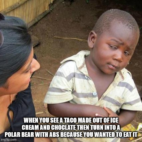 YEAH THIS IS FINE | WHEN YOU SEE A TACO MADE OUT OF ICE CREAM AND CHOCLATE THEN TURN INTO A POLAR BEAR WITH ABS BECAUSE YOU WANTED TO EAT IT | image tagged in uhm | made w/ Imgflip meme maker