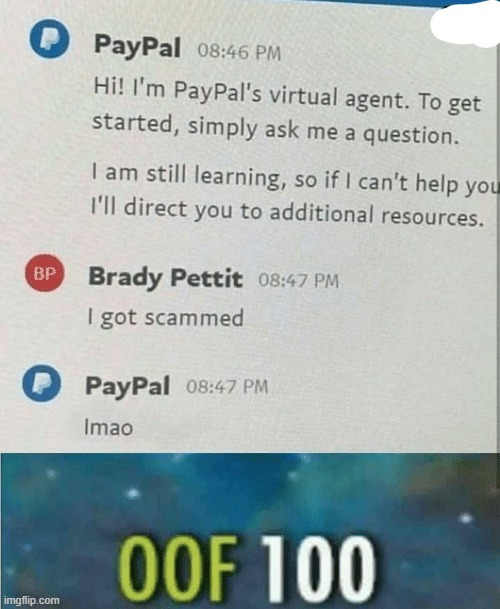 bruh | image tagged in paypal,chat | made w/ Imgflip meme maker