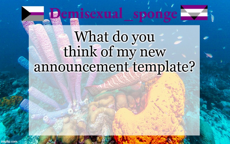 Made a new one | What do you think of my new announcement template? | image tagged in demisexual_sponge | made w/ Imgflip meme maker