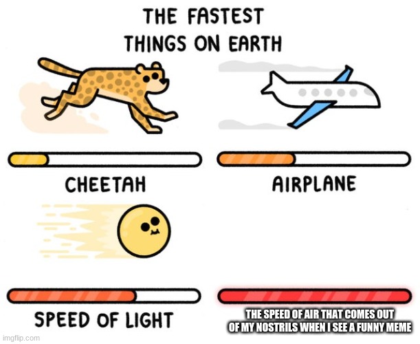 Meme | THE SPEED OF AIR THAT COMES OUT OF MY NOSTRILS WHEN I SEE A FUNNY MEME | image tagged in fastest thing possible | made w/ Imgflip meme maker