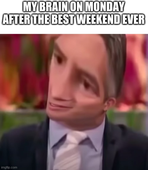 THats my opinion!!! | MY BRAIN ON MONDAY AFTER THE BEST WEEKEND EVER | image tagged in memes,funny memes,funny,lol,lol so funny | made w/ Imgflip meme maker