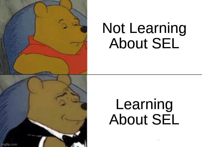 Tuxedo Winnie The Pooh | Not Learning About SEL; Learning About SEL | image tagged in memes,tuxedo winnie the pooh | made w/ Imgflip meme maker