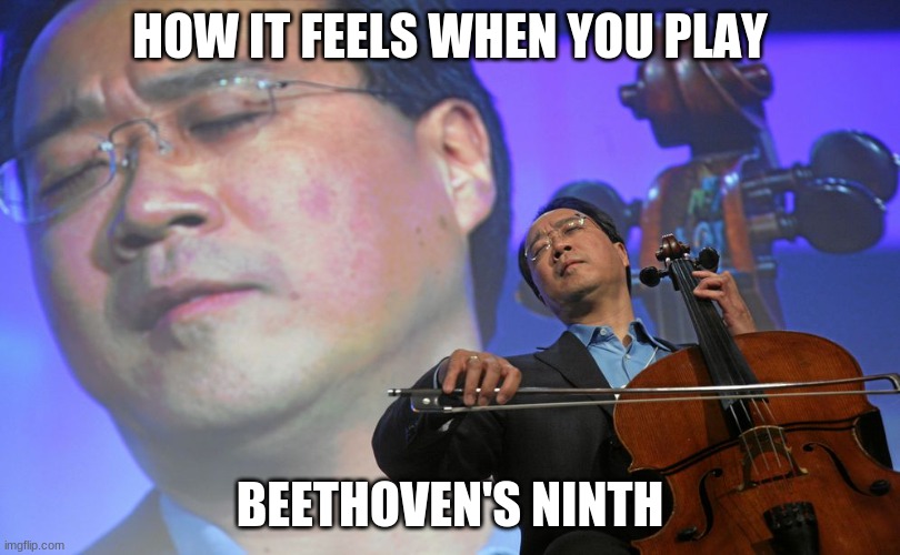 cello player |  HOW IT FEELS WHEN YOU PLAY; BEETHOVEN'S NINTH | image tagged in cello player | made w/ Imgflip meme maker