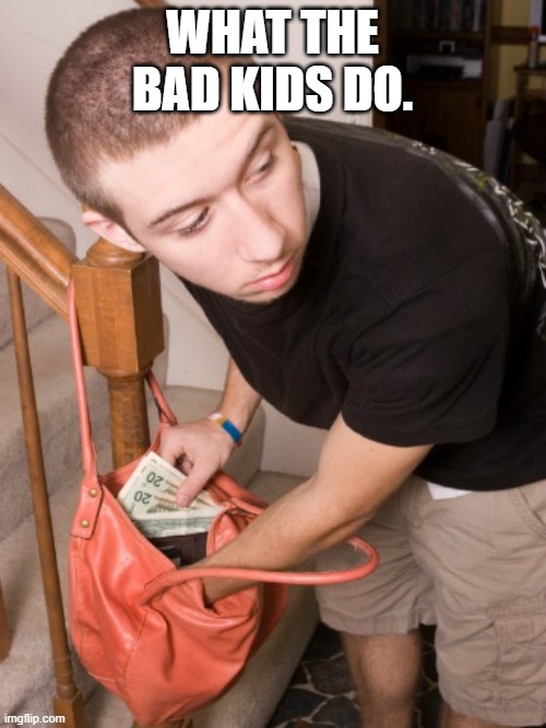 stealing from you  | WHAT THE BAD KIDS DO. | image tagged in stealing from you | made w/ Imgflip meme maker