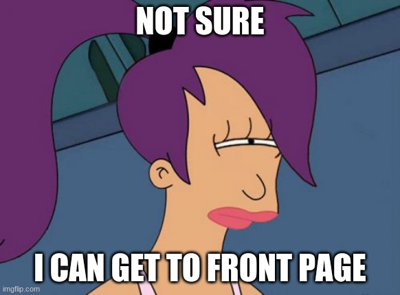 Futurama Leela | NOT SURE; I CAN GET TO FRONT PAGE | image tagged in memes,futurama leela | made w/ Imgflip meme maker