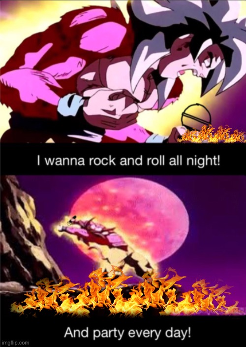 SSJ4 Rock and Roll | image tagged in ssj4,goku,super saiyan,rock and roll | made w/ Imgflip meme maker
