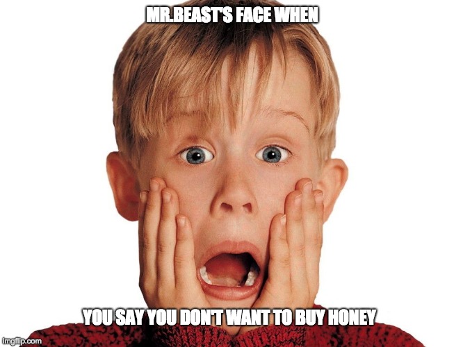 oh poor mr beast |  MR.BEAST'S FACE WHEN; YOU SAY YOU DON'T WANT TO BUY HONEY | image tagged in honey,mr beast,mr beest | made w/ Imgflip meme maker