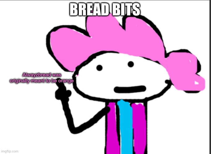 But I think pink is better | BREAD BITS; Alwayzbread was originally meant to be orange | image tagged in alwayzbread points at words | made w/ Imgflip meme maker