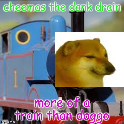 cheems the tank engine | cheemas the dank drain; more of a train than doggo | image tagged in cheems,thomas the tank engine | made w/ Imgflip meme maker