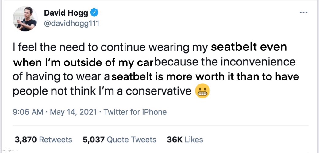 Fixed his tweet | image tagged in face mask,david hogg,politics,conservative | made w/ Imgflip meme maker