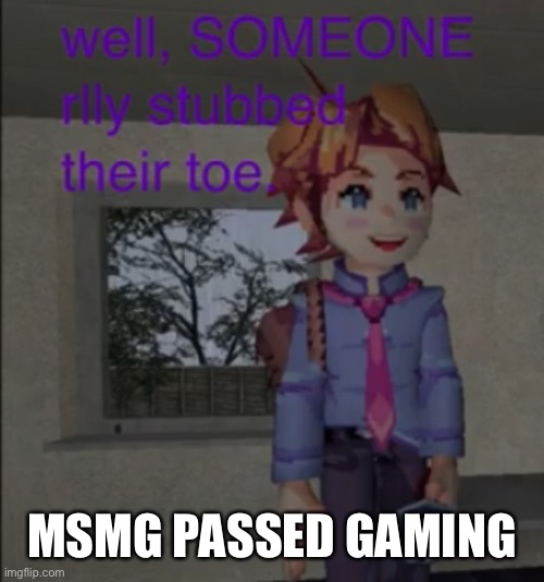 MSMG GAYming | MSMG PASSED GAMING | image tagged in well someone really stubbed their toe | made w/ Imgflip meme maker