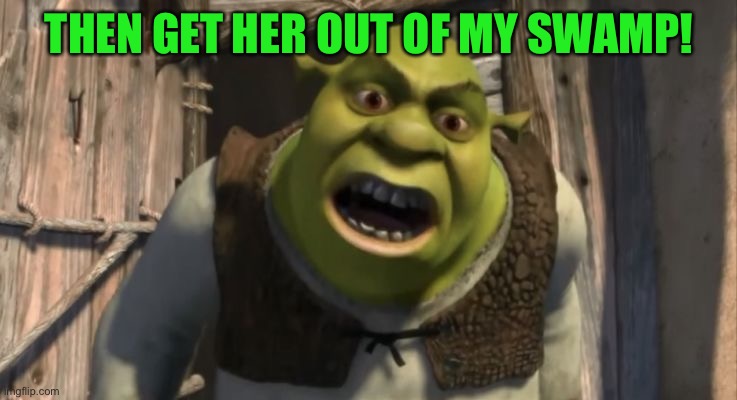 Shrek What are you doing in my swamp? | THEN GET HER OUT OF MY SWAMP! | image tagged in shrek what are you doing in my swamp | made w/ Imgflip meme maker