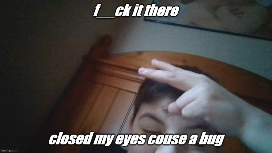 help i regret it | f__ck it there; closed my eyes couse a bug | image tagged in i regret it | made w/ Imgflip meme maker