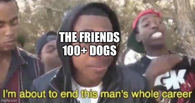 I’m about to end this man’s whole career | THE FRIENDS 100+ DOGS | image tagged in i m about to end this man s whole career | made w/ Imgflip meme maker