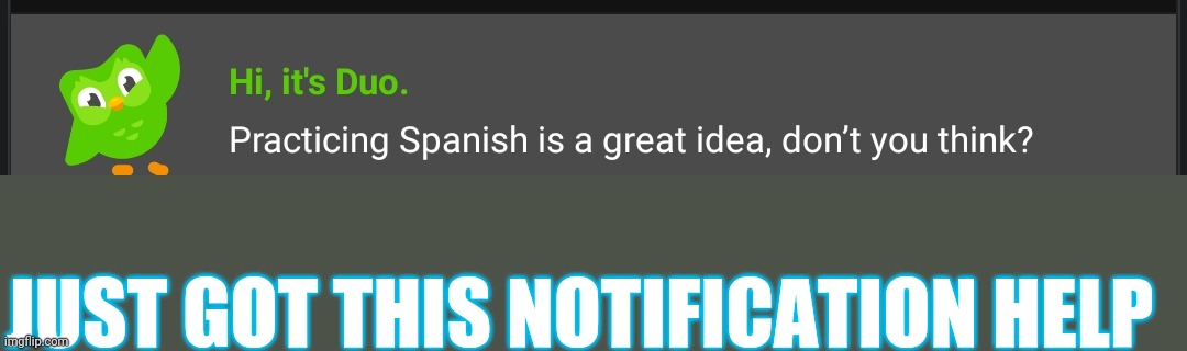 SPANISH OR VANISH | JUST GOT THIS NOTIFICATION HELP | made w/ Imgflip meme maker