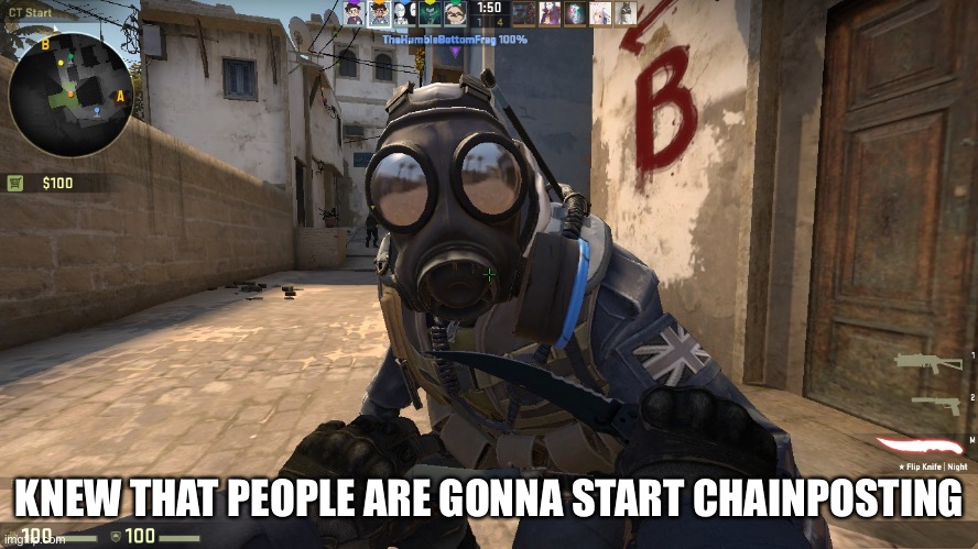 counter-terrorist talking to you | KNEW THAT PEOPLE ARE GONNA START CHAINPOSTING | image tagged in counter-terrorist talking to you | made w/ Imgflip meme maker