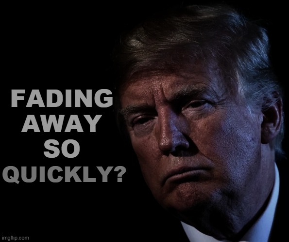 Frontotemporal dementia | FADING 
AWAY 
SO; QUICKLY? | image tagged in trump,fading away,quick,senile dementia,frontotemporal dementia | made w/ Imgflip meme maker