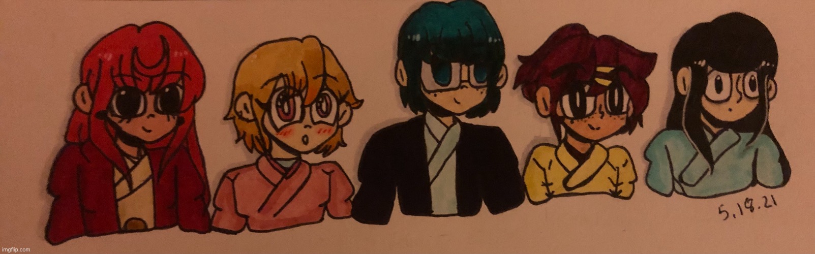 Here’s my drawing of the girls from “Joshiraku” Sorry for the poor lighting. I will probably make a better version of this soon. | image tagged in anime,fan art,girls,colorful | made w/ Imgflip meme maker