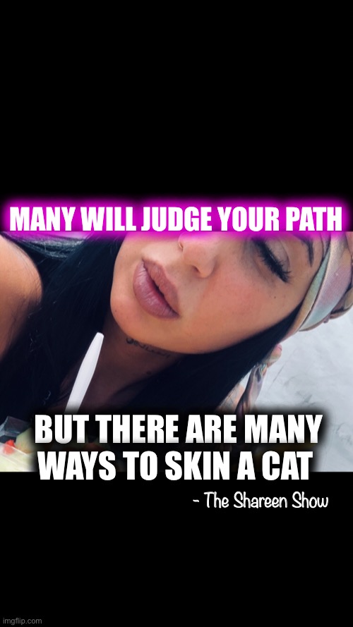 Thoughts | MANY WILL JUDGE YOUR PATH; BUT THERE ARE MANY WAYS TO SKIN A CAT; - The Shareen Show | image tagged in cats,memes,path,sociopath,psychology,mental health | made w/ Imgflip meme maker