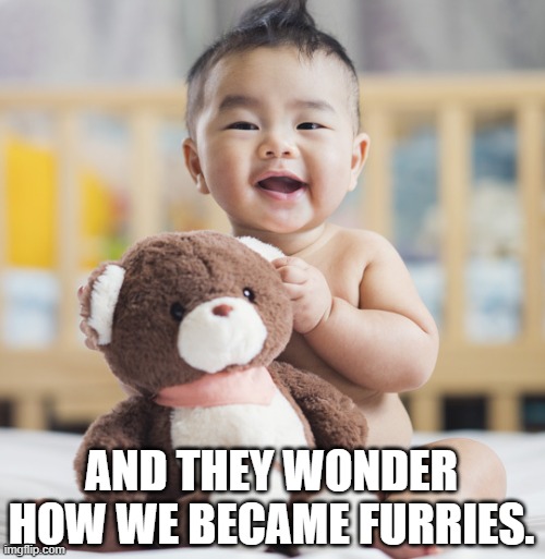 Comment if you had a Teddy Bear when you were young | AND THEY WONDER HOW WE BECAME FURRIES. | image tagged in teddy bear,toy,furry,kid,baby,it was our parents fault xd | made w/ Imgflip meme maker