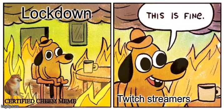 Lockdown be like | Lockdown; Twitch streamers; CERTIFIED CHEEM MEME | image tagged in memes,this is fine | made w/ Imgflip meme maker