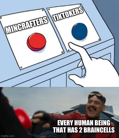 Robotnik Button | TIKTOKERS; MINCRAFTERS; EVERY HUMAN BEING THAT HAS 2 BRAINCELLS | image tagged in robotnik button | made w/ Imgflip meme maker