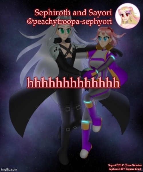 h | hhhhhhhhhhhhh | image tagged in sayori and sephiroth | made w/ Imgflip meme maker