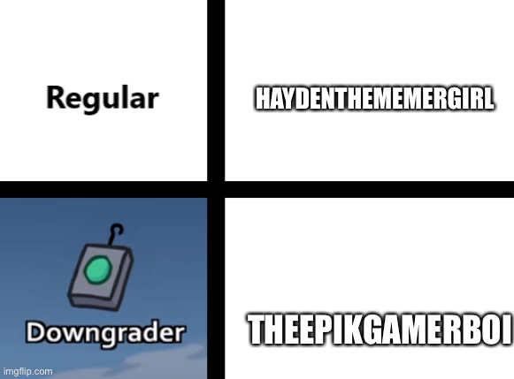 Regular Vs Downgrader | HAYDENTHEMEMERGIRL; THEEPIKGAMERBOI | image tagged in regular vs downgrader | made w/ Imgflip meme maker