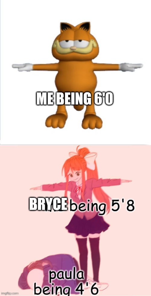 ME BEING 6'0; BRYCE | image tagged in garfield t-pose | made w/ Imgflip meme maker