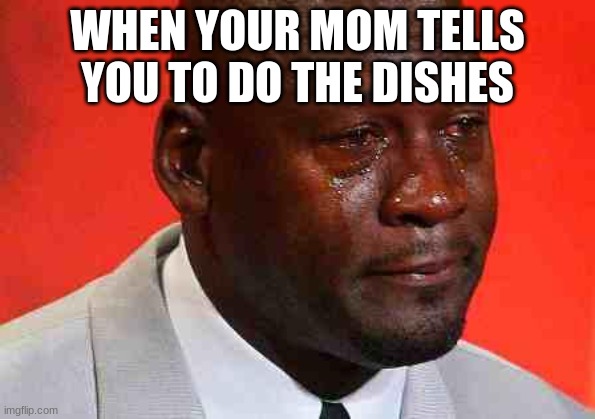 i dont know what to make as a meme | WHEN YOUR MOM TELLS YOU TO DO THE DISHES | image tagged in crying michael jordan | made w/ Imgflip meme maker