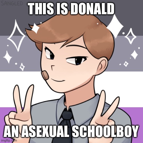 And Now For Something Completely Different | THIS IS DONALD; AN ASEXUAL SCHOOLBOY | image tagged in asexual,lgbtq,all life is precious | made w/ Imgflip meme maker