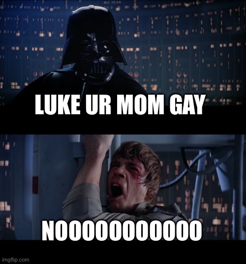 Star Wars No Meme | LUKE UR MOM GAY; NOOOOOOOOOOO | image tagged in memes,star wars no | made w/ Imgflip meme maker