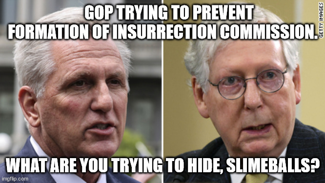An obstacle to your attempt to whitewash history? Again? | GOP TRYING TO PREVENT FORMATION OF INSURRECTION COMMISSION. WHAT ARE YOU TRYING TO HIDE, SLIMEBALLS? | image tagged in gop insurrectionists,the big lie | made w/ Imgflip meme maker