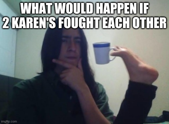 will they call each other's manager?? | WHAT WOULD HAPPEN IF 2 KAREN'S FOUGHT EACH OTHER | image tagged in lol,idk,hmmm,karen,manager,question | made w/ Imgflip meme maker