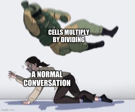 Normal conversation | CELLS MULTIPLY BY DIVIDING; A NORMAL CONVERSATION | image tagged in normal conversation | made w/ Imgflip meme maker
