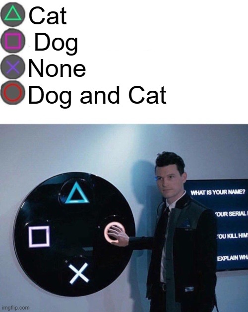 Lol both | Cat; Dog; None; Dog and Cat | image tagged in 4 buttons | made w/ Imgflip meme maker