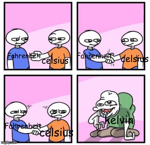 Acquired Taste | Fahrenheit; Fahrenheit; celsius; celsius; kelvin; Fahrenheit; celsius | image tagged in acquired taste | made w/ Imgflip meme maker