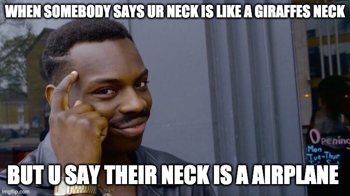 comeback | WHEN SOMEBODY SAYS UR NECK IS LIKE A GIRAFFES NECK; BUT U SAY THEIR NECK IS A AIRPLANE | image tagged in memes,roll safe think about it,neck | made w/ Imgflip meme maker
