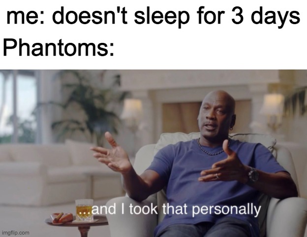 And The Phantoms Took That Personally | Phantoms:; me: doesn't sleep for 3 days | image tagged in and i took that personally | made w/ Imgflip meme maker