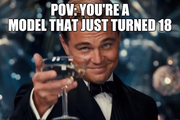 Leonardo Dicaprio Cheers Meme | POV: YOU'RE A MODEL THAT JUST TURNED 18 | image tagged in memes,leonardo dicaprio cheers | made w/ Imgflip meme maker
